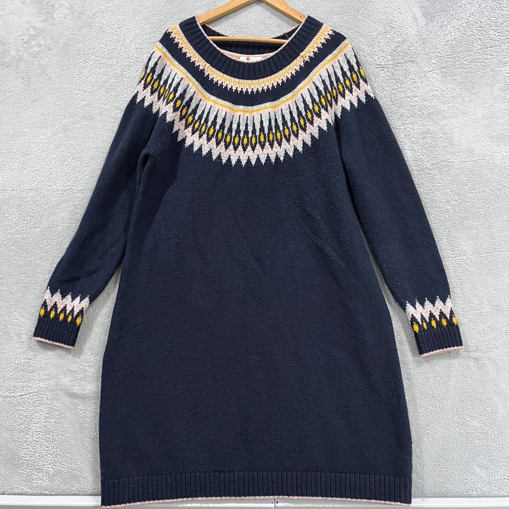 Boden Eleanor Fair Isle Yoke Sweater Dress Womens 16 Nordic Long Sleeve Knit